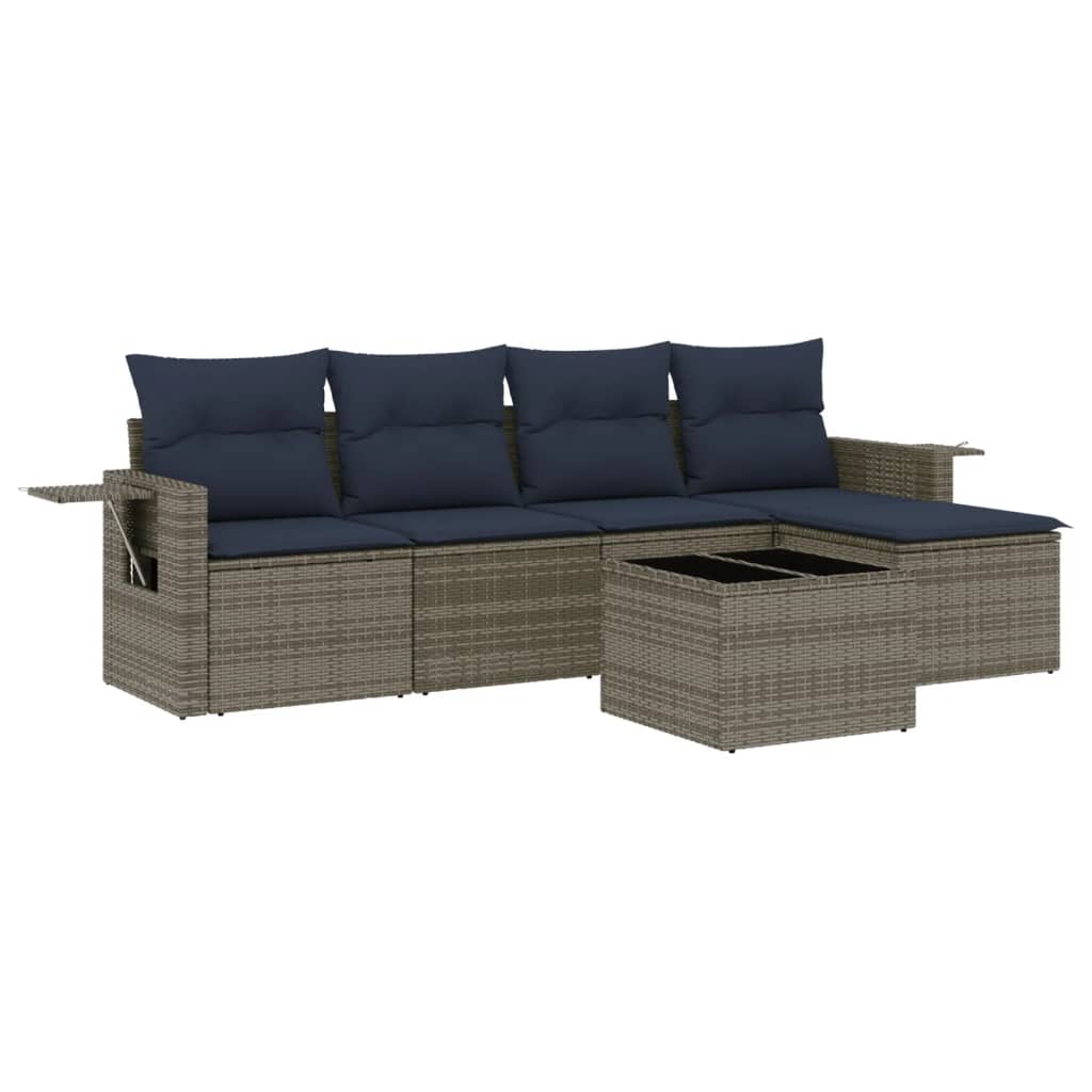 Ensemble de canapé de jardin 6 pcs avec coussins gris résine tressée
