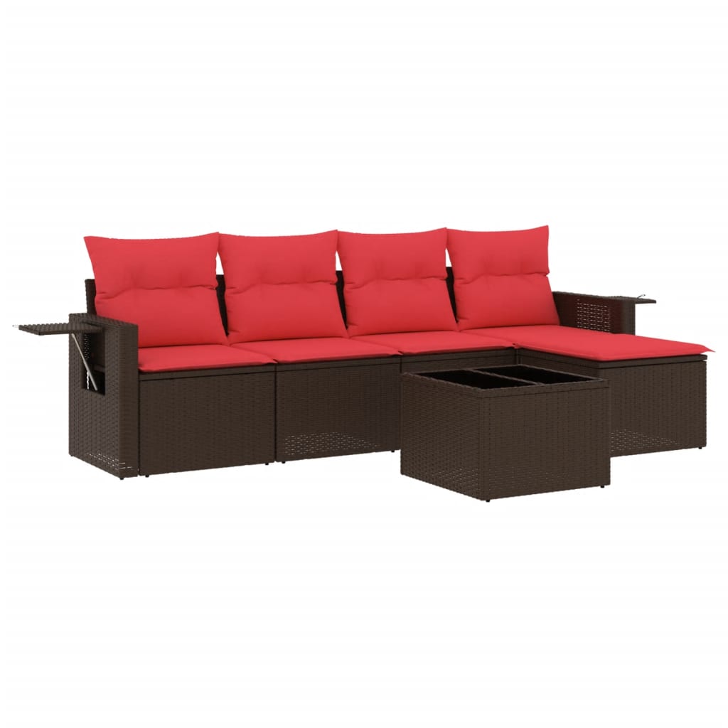 Ensemble de canapé de jardin 6 pcs avec coussins marron résine tressée