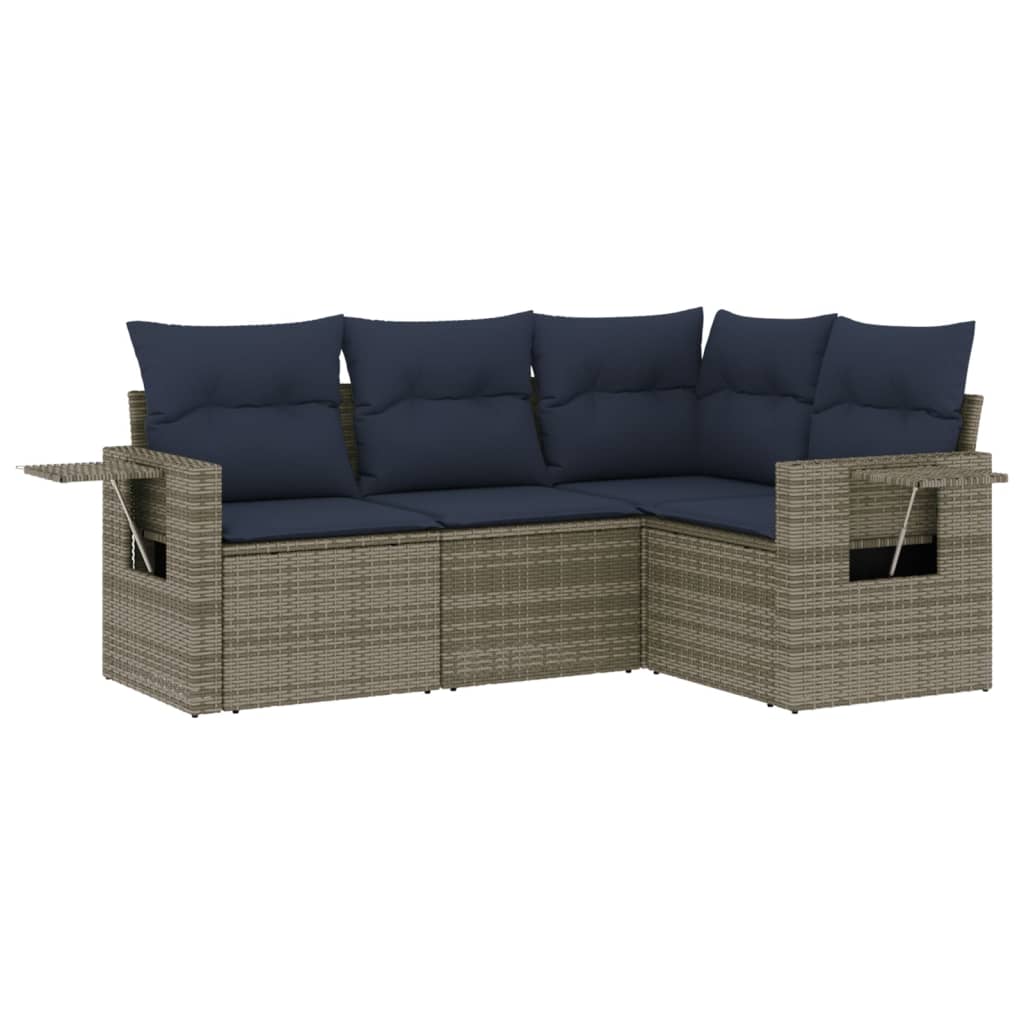 Ensemble de canapé de jardin 4 pcs avec coussins gris résine tressée