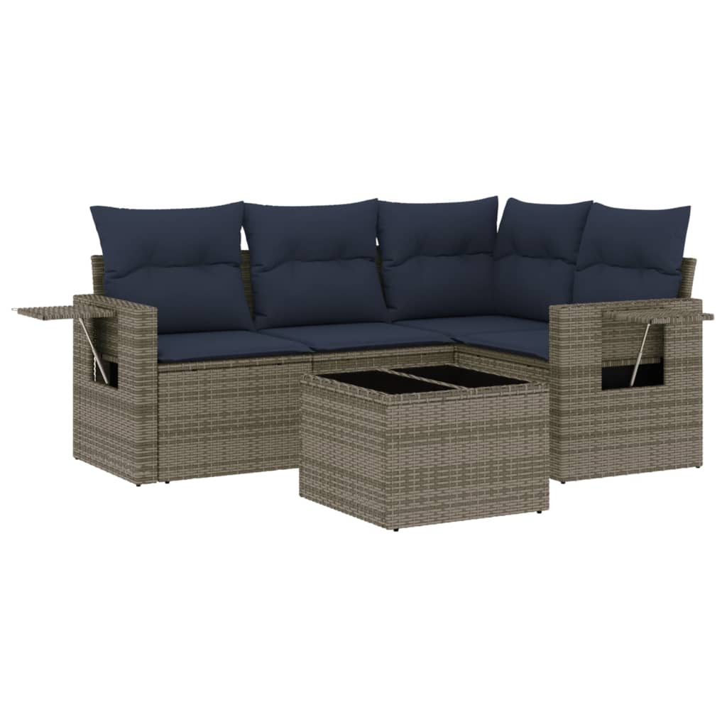 Ensemble de canapé de jardin 5 pcs avec coussins gris résine tressée