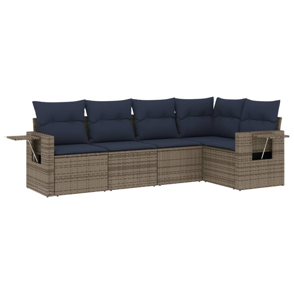 Ensemble de canapé de jardin 5 pcs avec coussins gris résine tressée