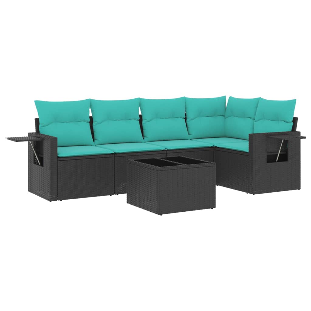 Ensemble de canapé de jardin 6 pcs avec coussins noir résine tressée