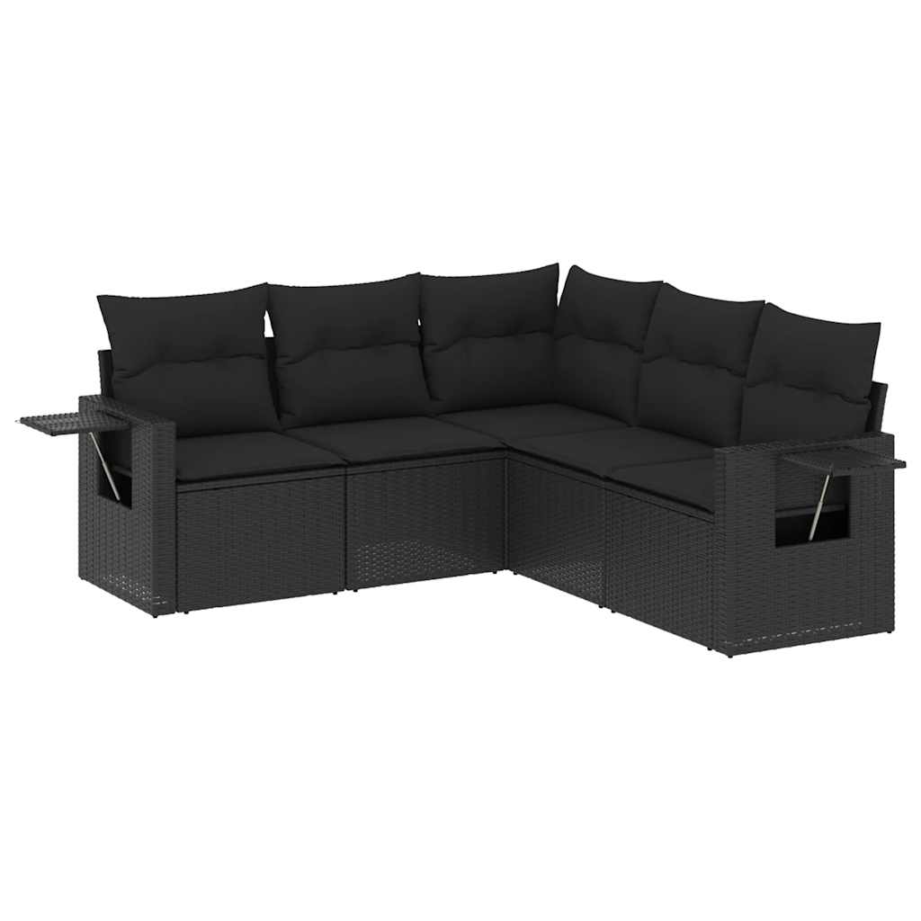 Salon de jardin 5 pcs avec coussins noir résine tressée
