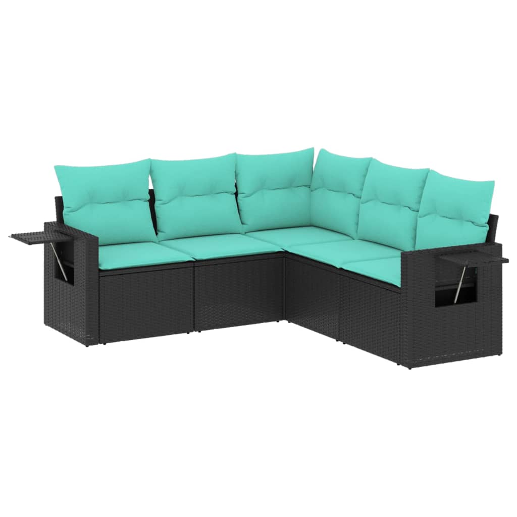 Salon de jardin 5 pcs avec coussins noir résine tressée