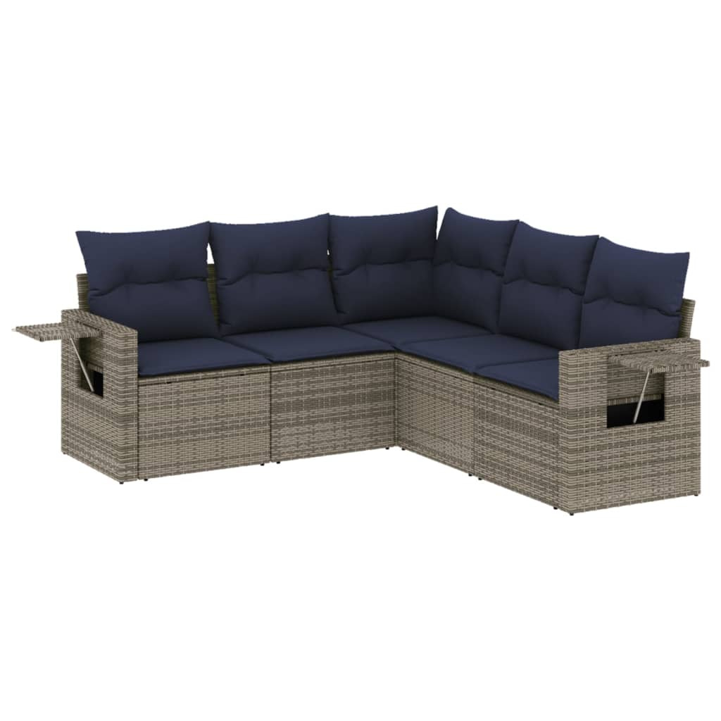Ensemble de canapé de jardin 5 pcs avec coussins gris résine tressée