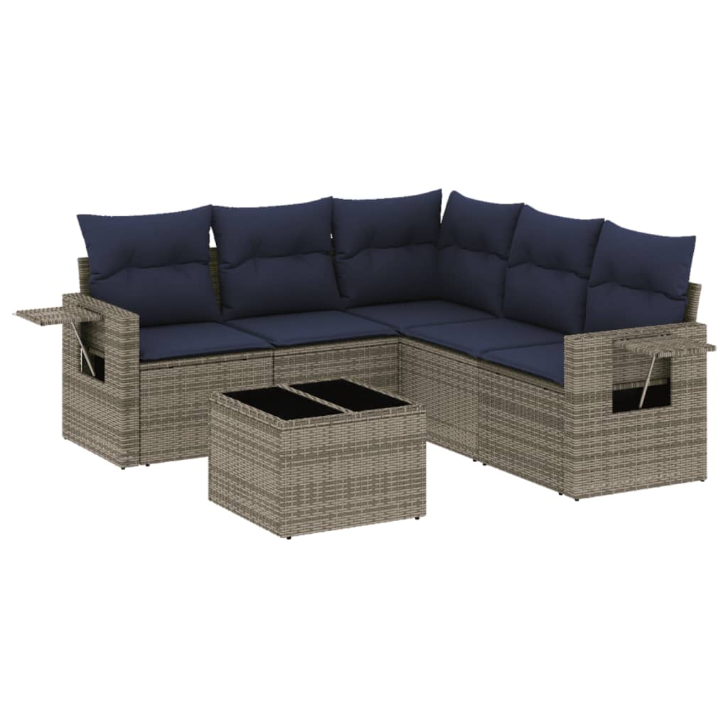 Ensemble de canapé de jardin 6 pcs avec coussins gris résine tressée