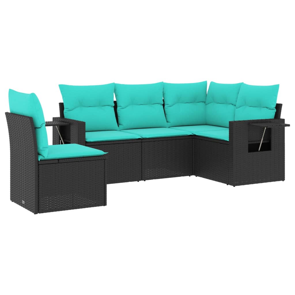 Salon de jardin 5 pcs avec coussins noir résine tressée