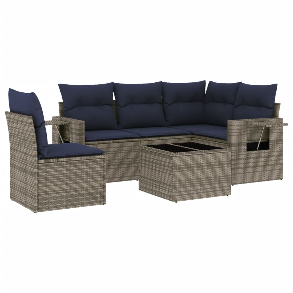 Ensemble de canapé de jardin 6 pcs avec coussins gris résine tressée