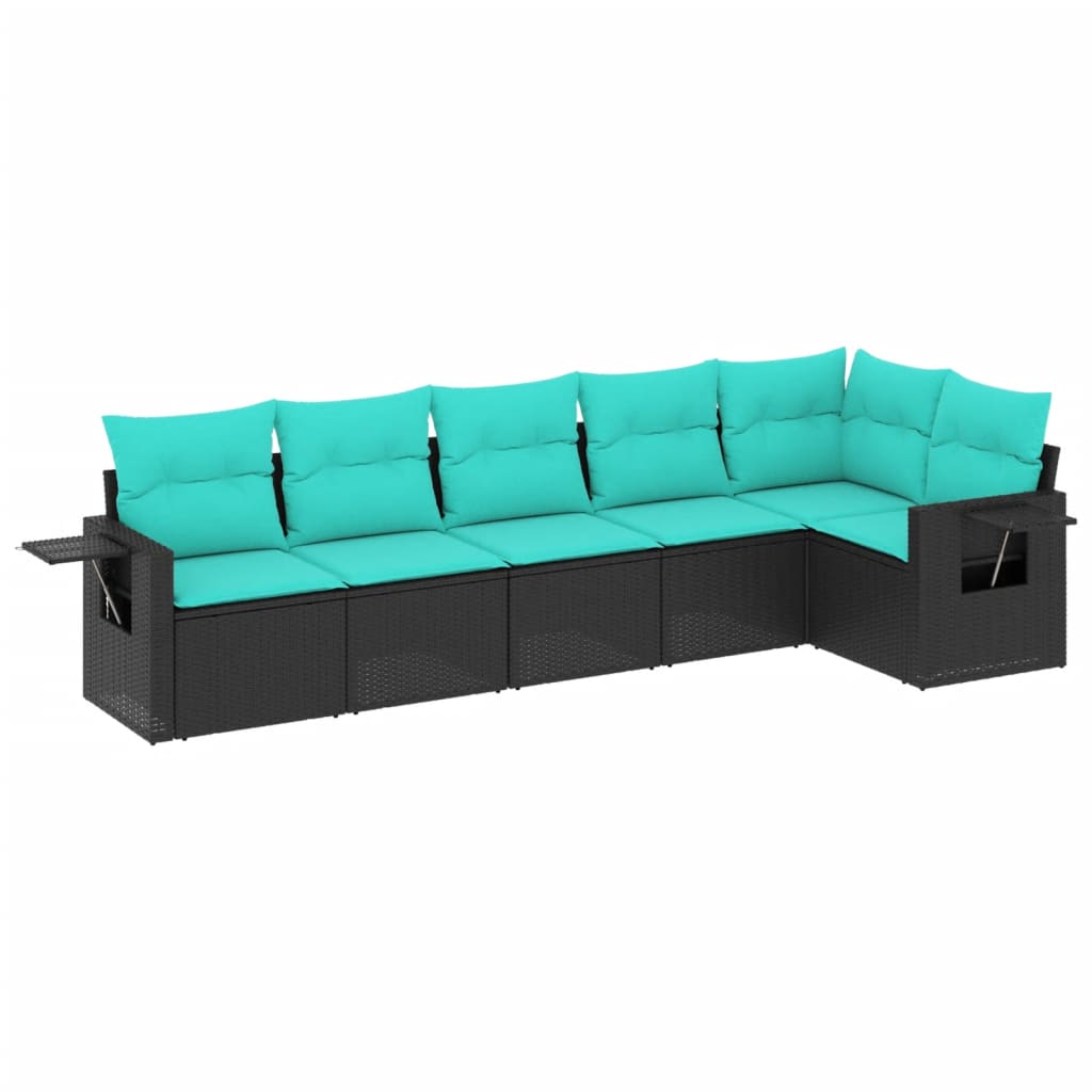 Salon de jardin 6 pcs avec coussins noir résine tressée
