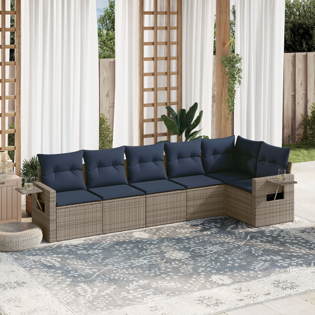 Ensemble de canapé de jardin 6 pcs avec coussins gris résine tressée