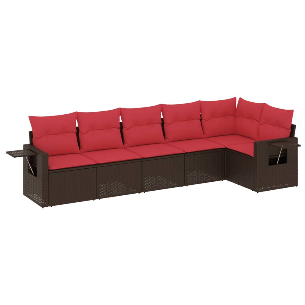 Ensemble de canapé de jardin 6 pcs avec coussins marron résine tressée