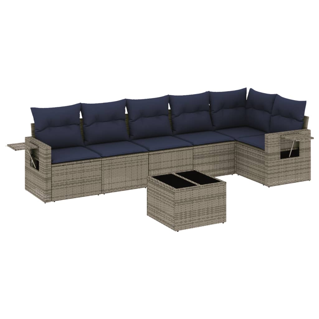 Ensemble de canapé de jardin 7 pcs avec coussins gris résine tressée
