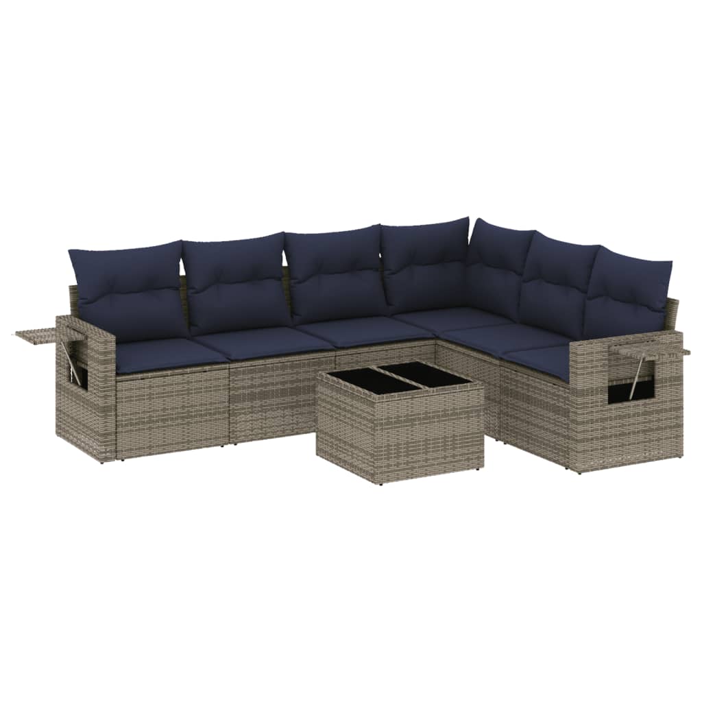Ensemble de canapé de jardin 7 pcs avec coussins gris résine tressée