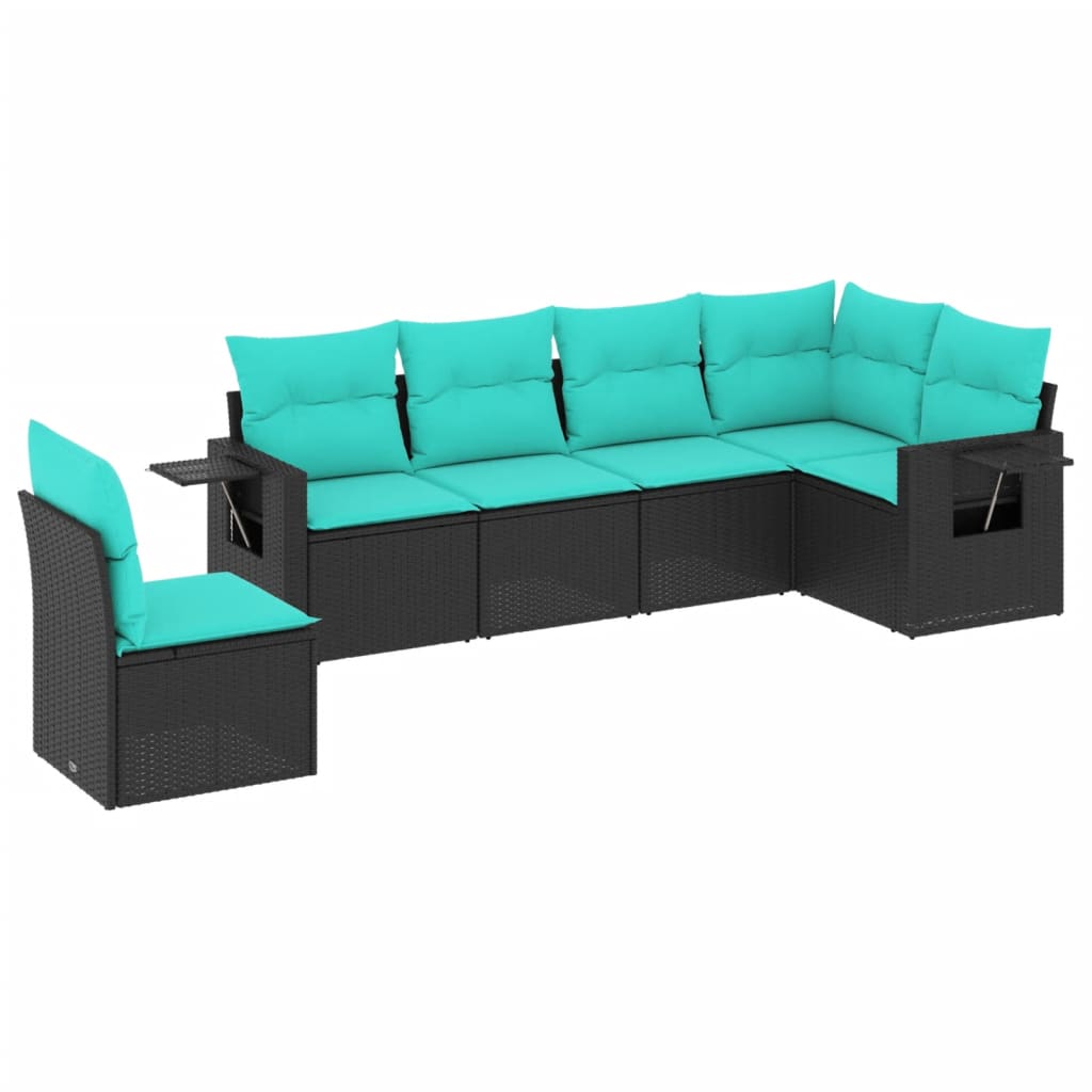 Salon de jardin 6 pcs avec coussins noir résine tressée