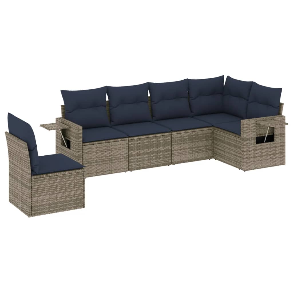Ensemble de canapé de jardin 6 pcs avec coussins gris résine tressée