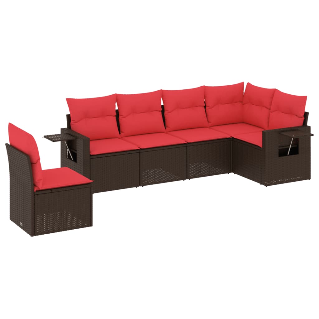 Ensemble de canapé de jardin 6 pcs avec coussins marron résine tressée