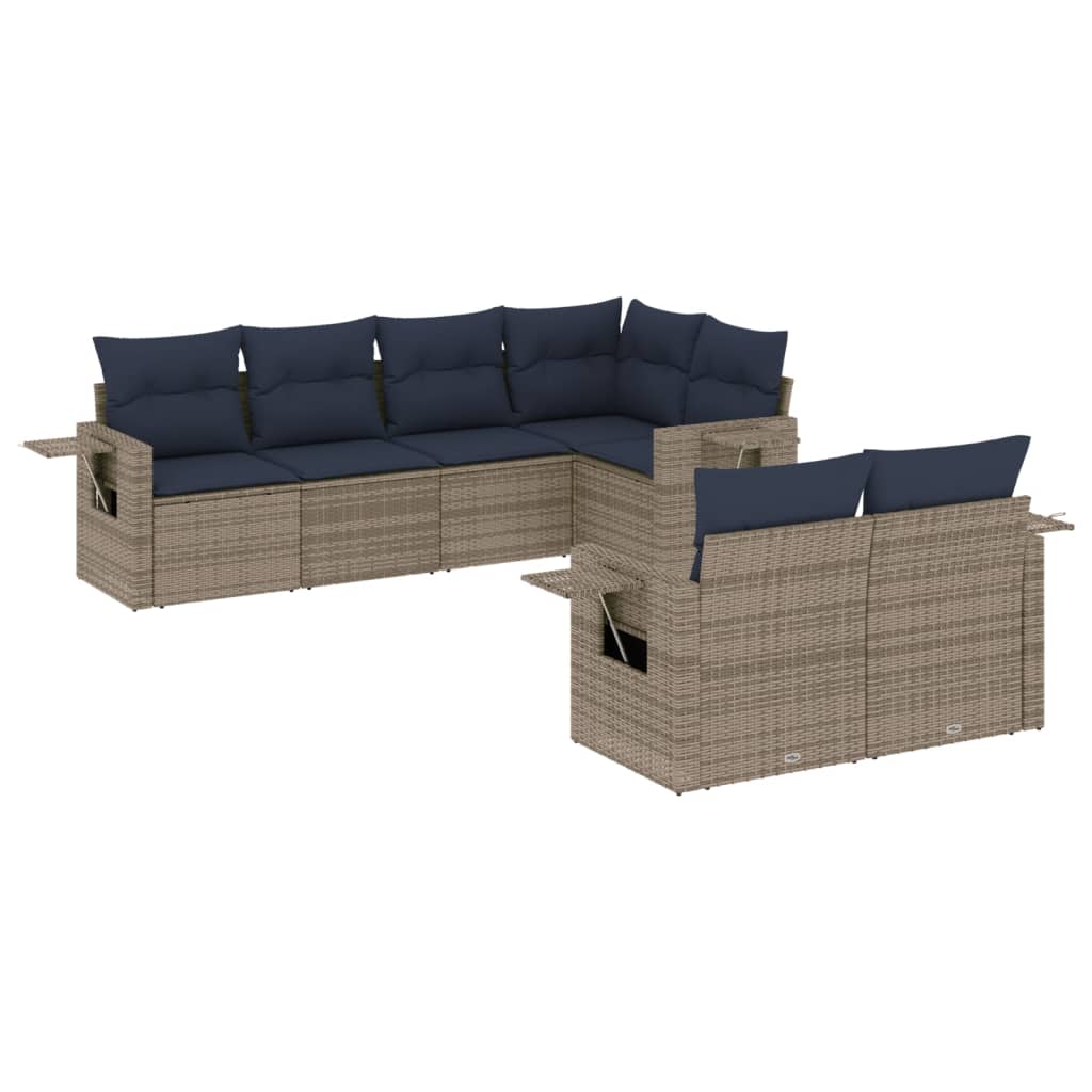 Ensemble de canapé de jardin 7 pcs avec coussins gris résine tressée