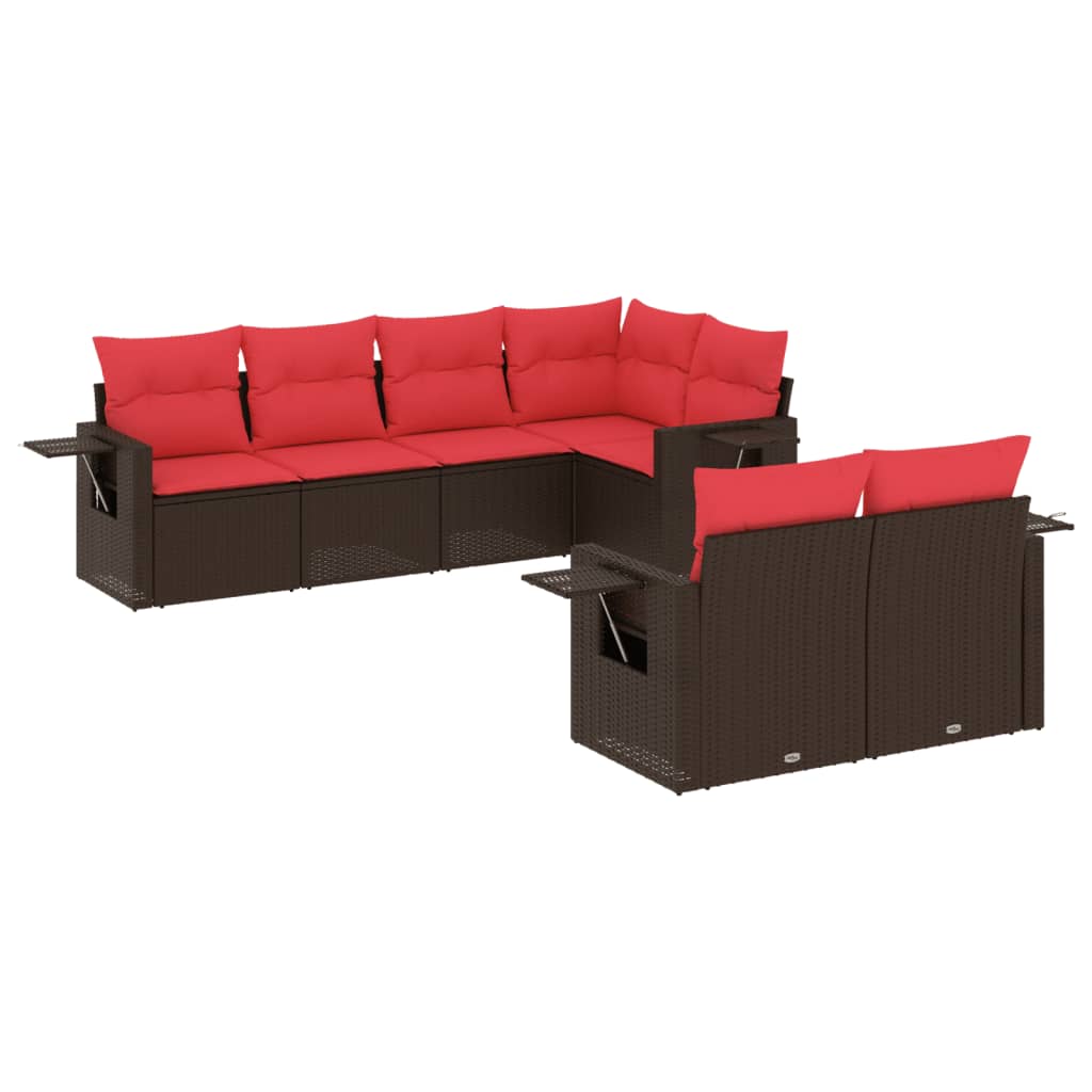 Ensemble de canapé de jardin 7 pcs avec coussins marron résine tressée