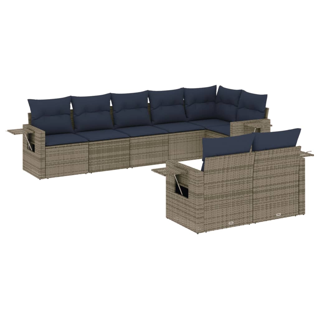 Ensemble de canapé de jardin 8 pcs avec coussins gris résine tressée