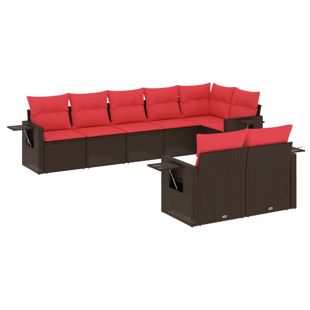 Ensemble de canapé de jardin 8 pcs avec coussins marron résine tressée