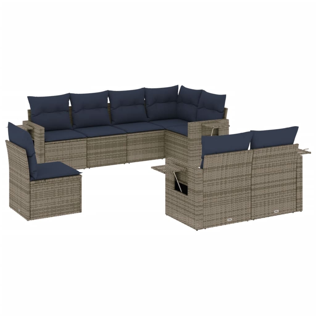 Ensemble de canapé de jardin 8 pcs avec coussins gris résine tressée