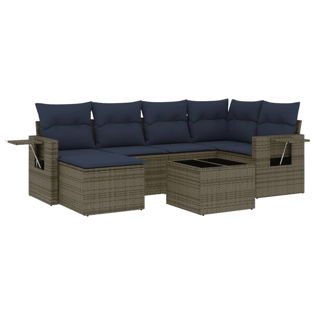 Ensemble de canapé de jardin 7 pcs avec coussins gris résine tressée