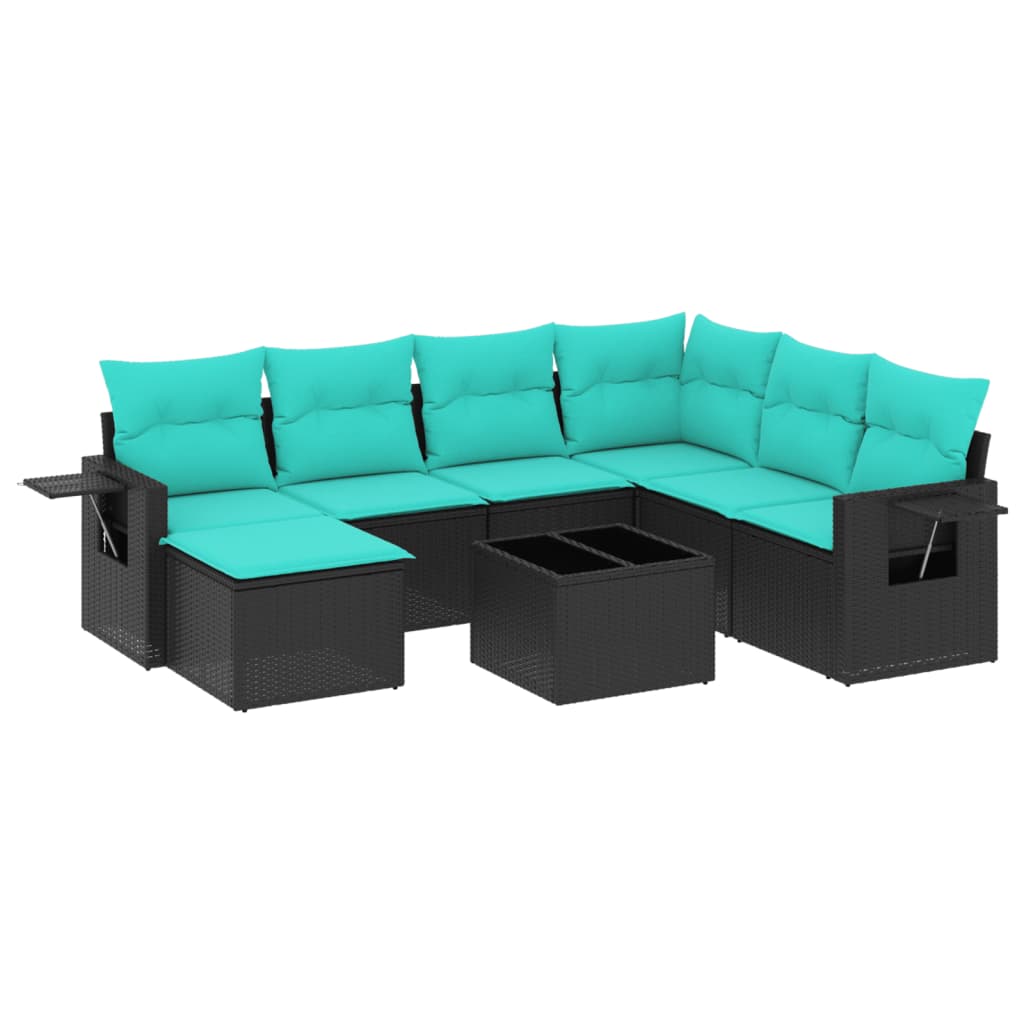 Ensemble de canapé de jardin 8 pcs avec coussins noir résine tressée