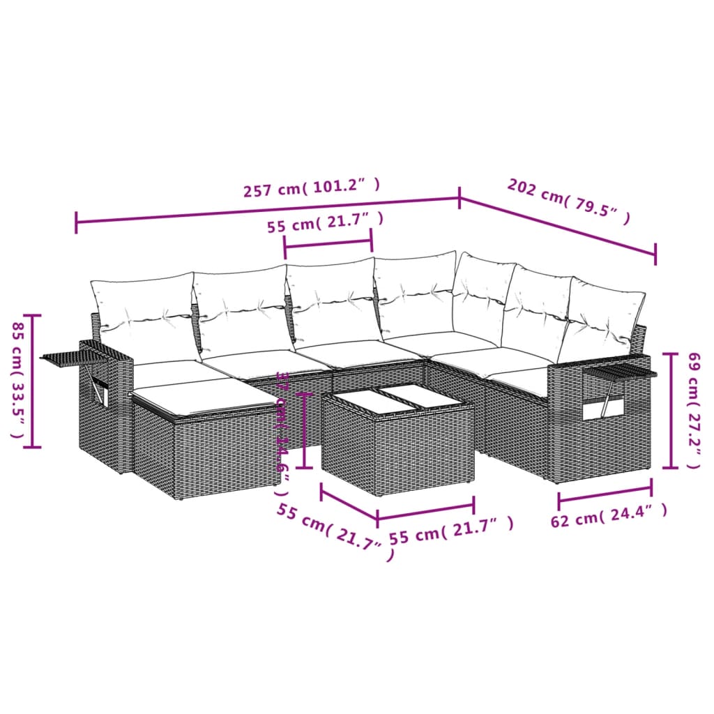 Ensemble de canapé de jardin 8 pcs avec coussins noir résine tressée
