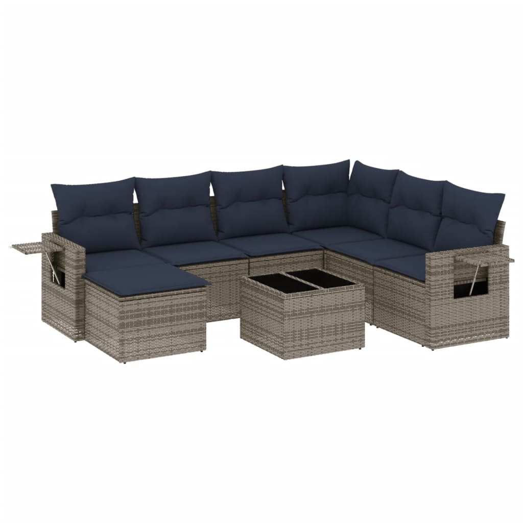 Ensemble de canapé de jardin 8 pcs avec coussins gris résine tressée