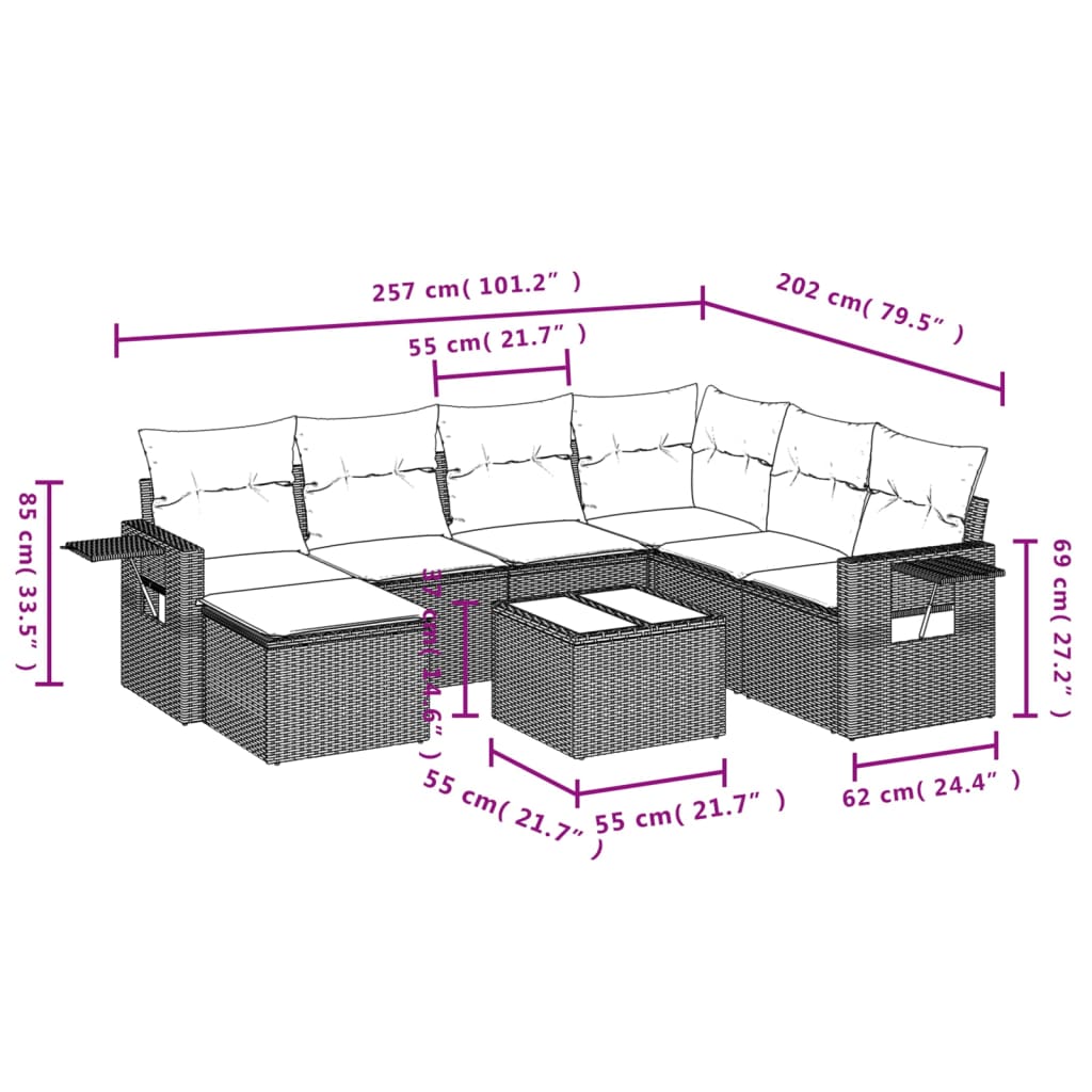 Ensemble de canapé de jardin 8 pcs avec coussins marron résine tressée