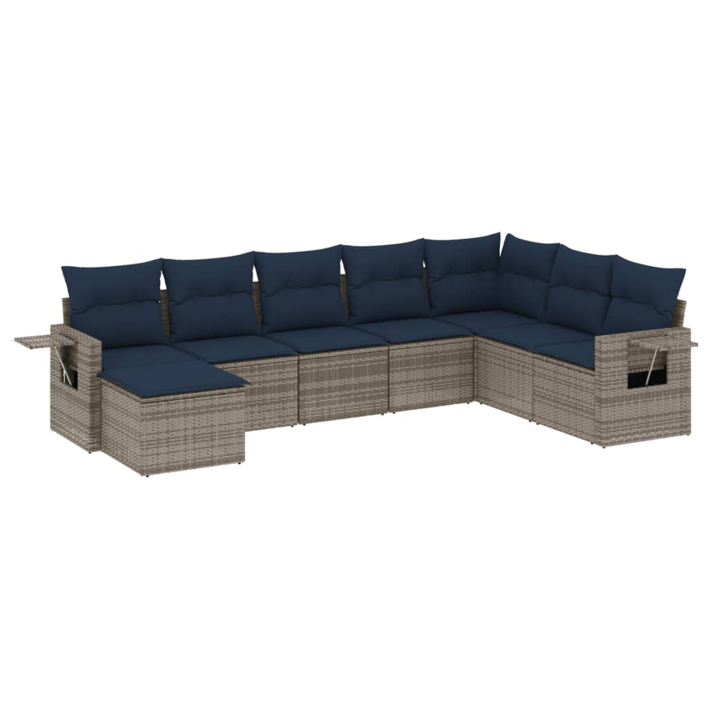 Ensemble de canapé de jardin 8 pcs avec coussins gris résine tressée