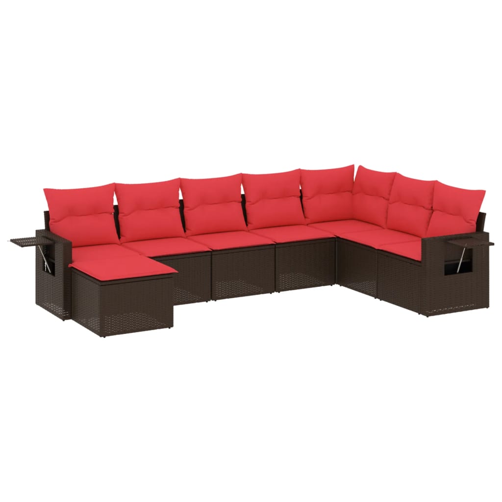 Ensemble de canapé de jardin 8 pcs avec coussins marron résine tressée