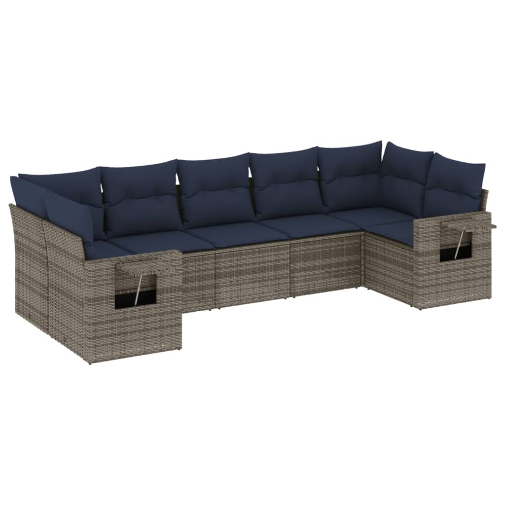 Ensemble de canapé de jardin 7 pcs avec coussins gris résine tressée