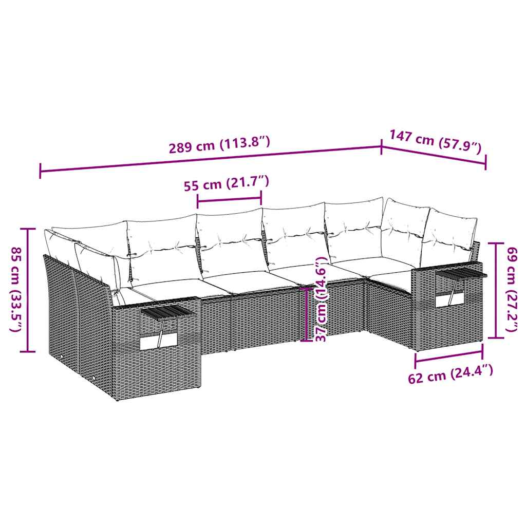 Salon de jardin avec coussins 7 pcs marron résine tressée