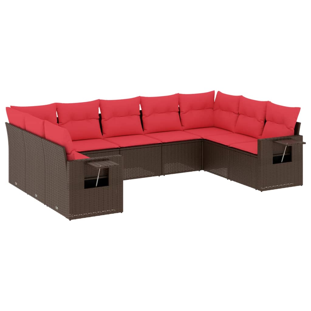 Ensemble de canapé de jardin 9 pcs avec coussins marron résine tressée