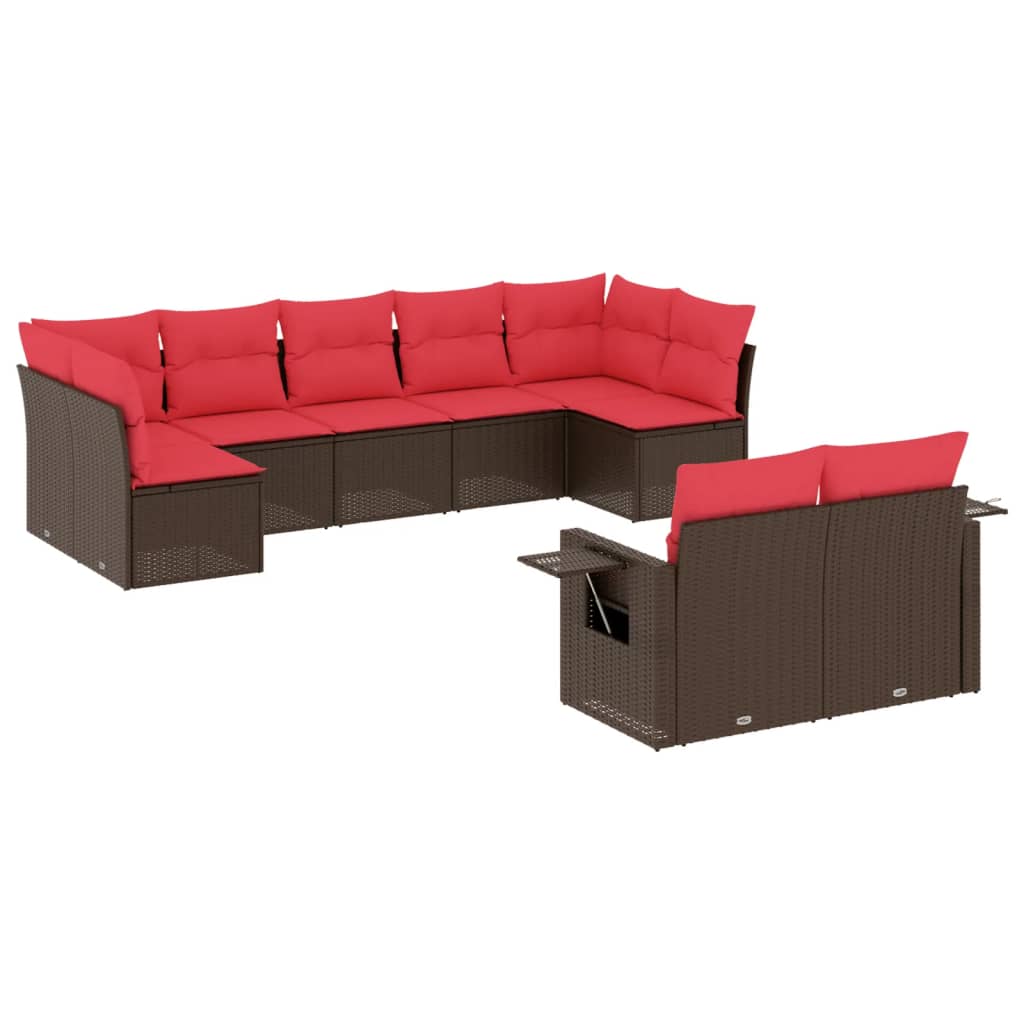 Ensemble de canapé de jardin 9 pcs avec coussins marron résine tressée