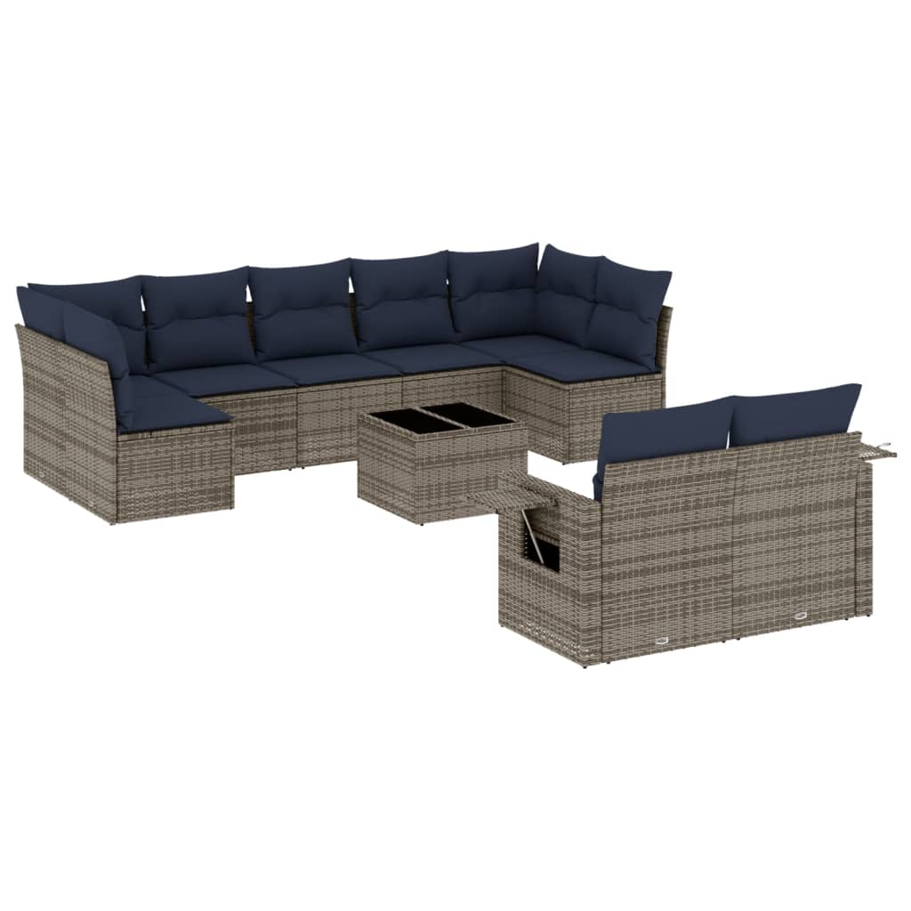 Ensemble de canapé de jardin 10 pcs avec coussins gris résine tressée