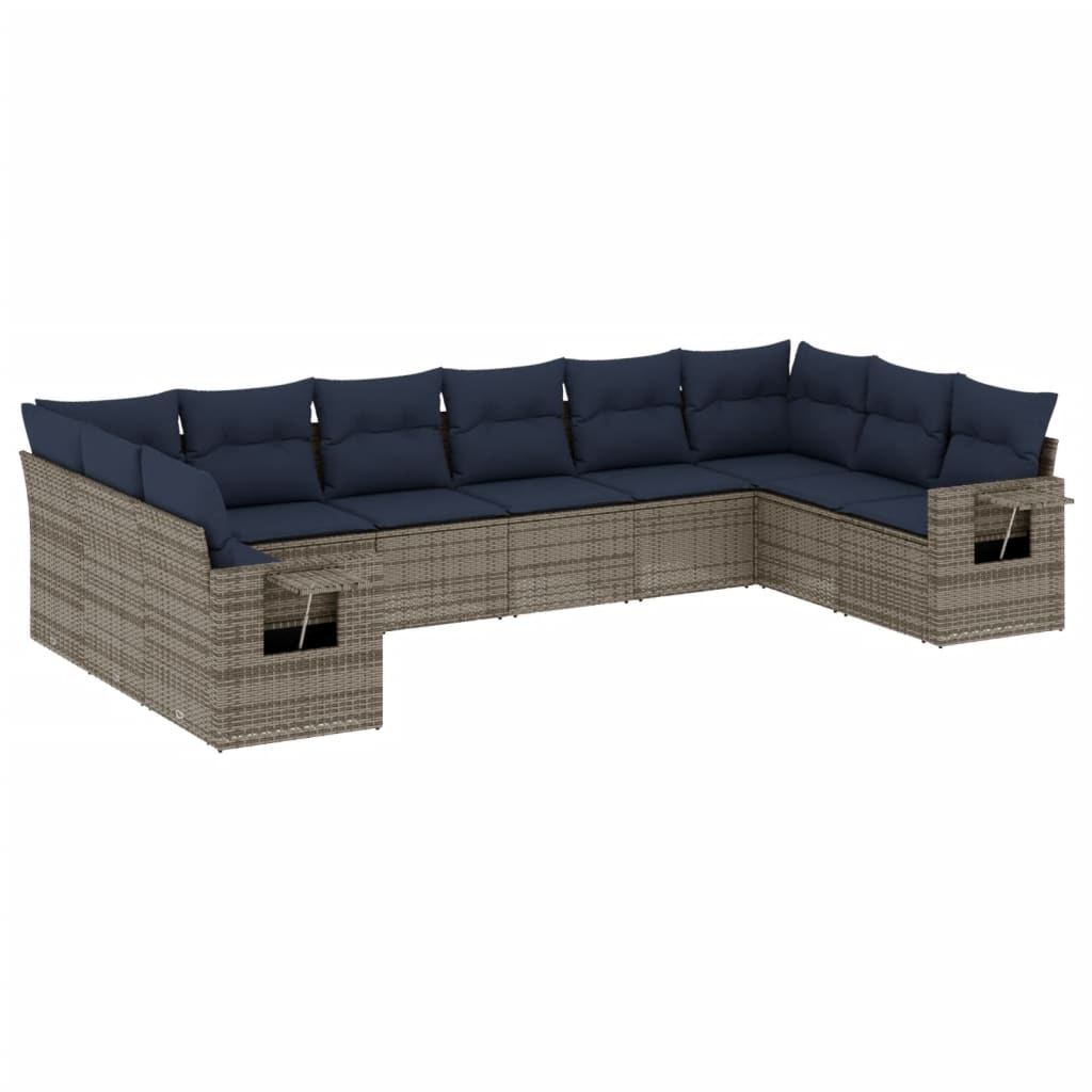 Ensemble de canapé de jardin 10 pcs avec coussins gris résine tressée