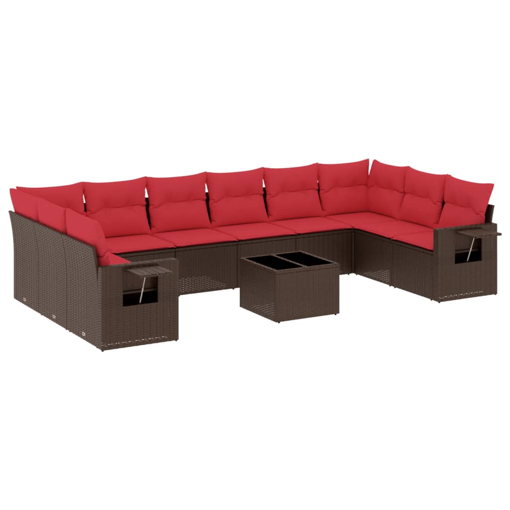 Ensemble de canapé de jardin 11 pcs avec coussins marron résine tressée