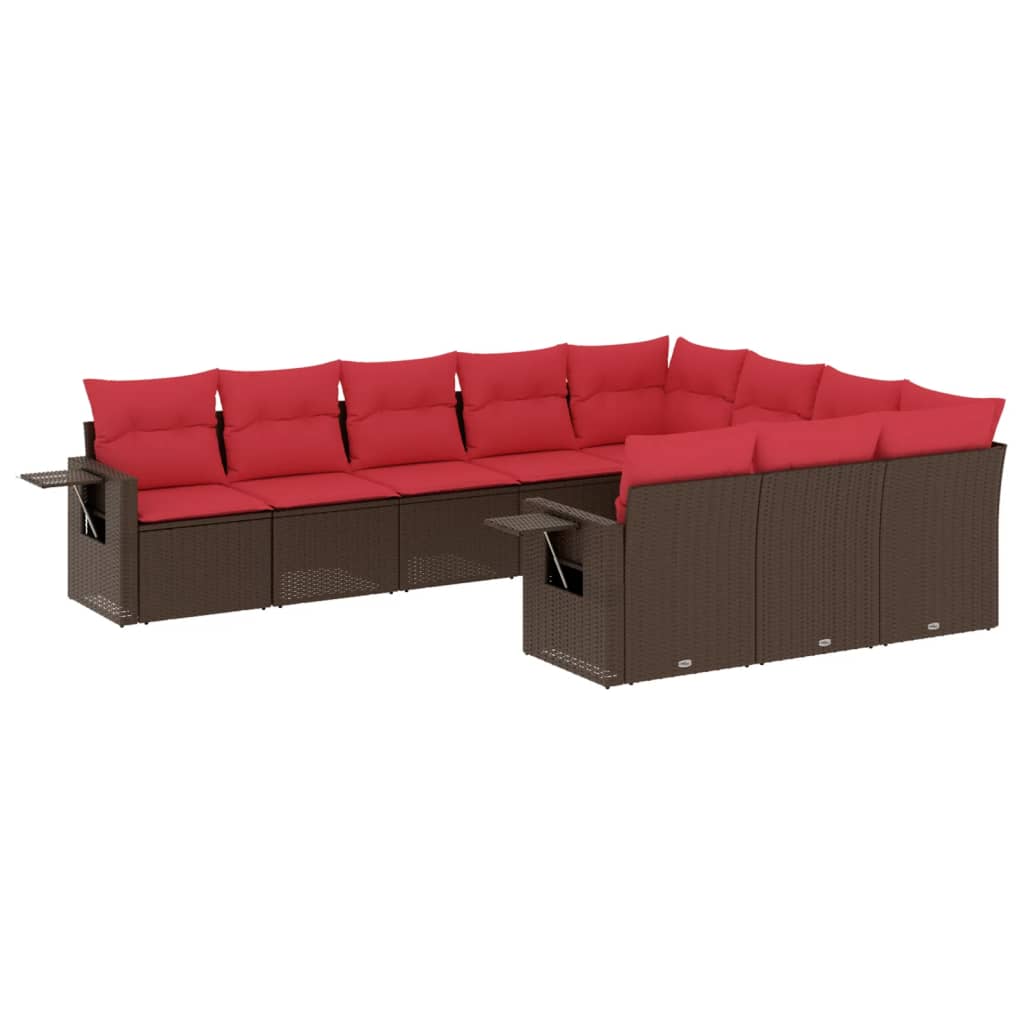 Ensemble de canapé de jardin 10 pcs avec coussins marron résine tressée