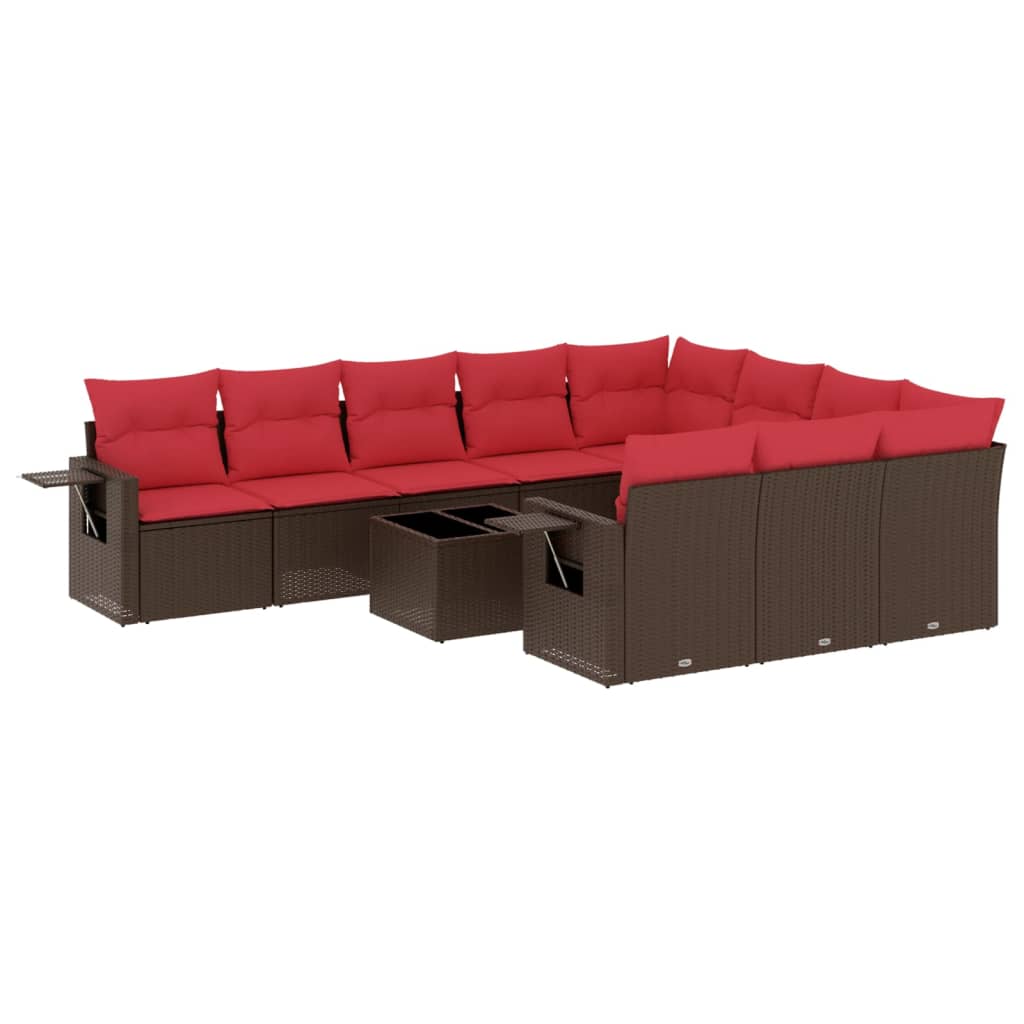 Ensemble de canapé de jardin 11 pcs avec coussins marron résine tressée