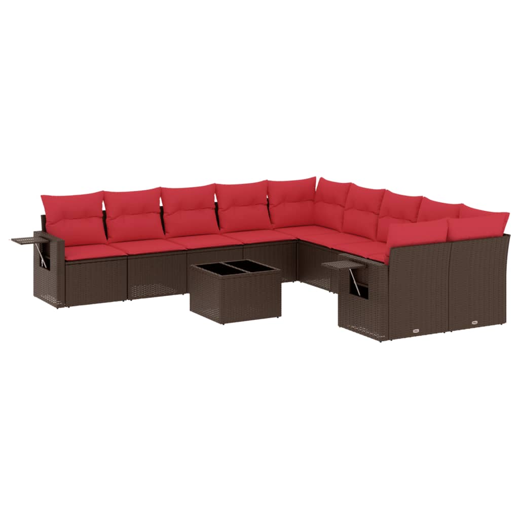 Ensemble de canapé de jardin 11 pcs avec coussins marron résine tressée