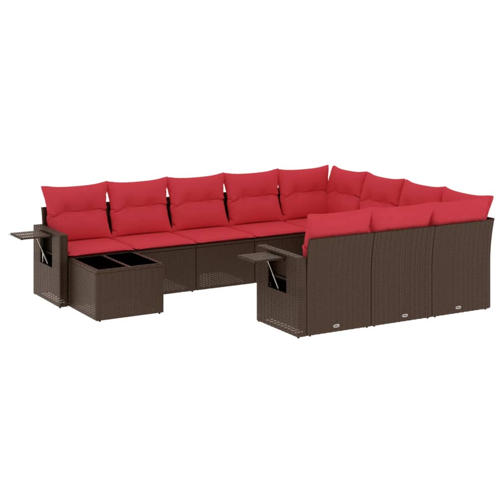 Ensemble de canapé de jardin 11 pcs avec coussins marron résine tressée