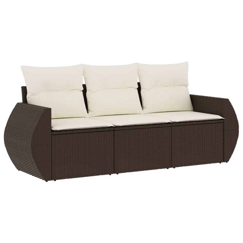 Salon de jardin avec coussins 3 pcs marron résine tressée