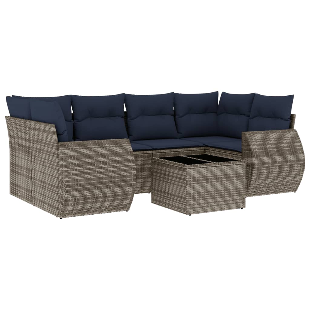 Ensemble de canapé de jardin 7 pcs avec coussins gris résine tressée
