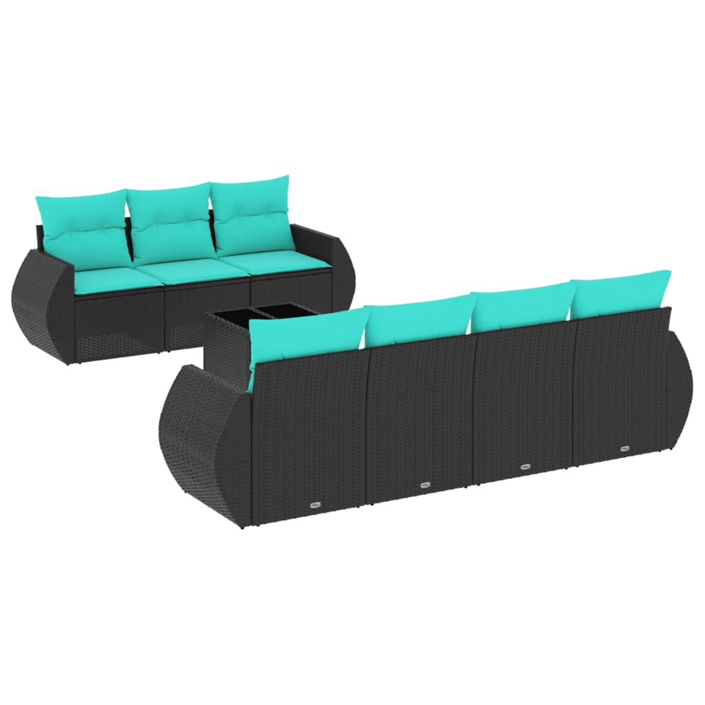 Ensemble de canapé de jardin 8 pcs avec coussins noir résine tressée