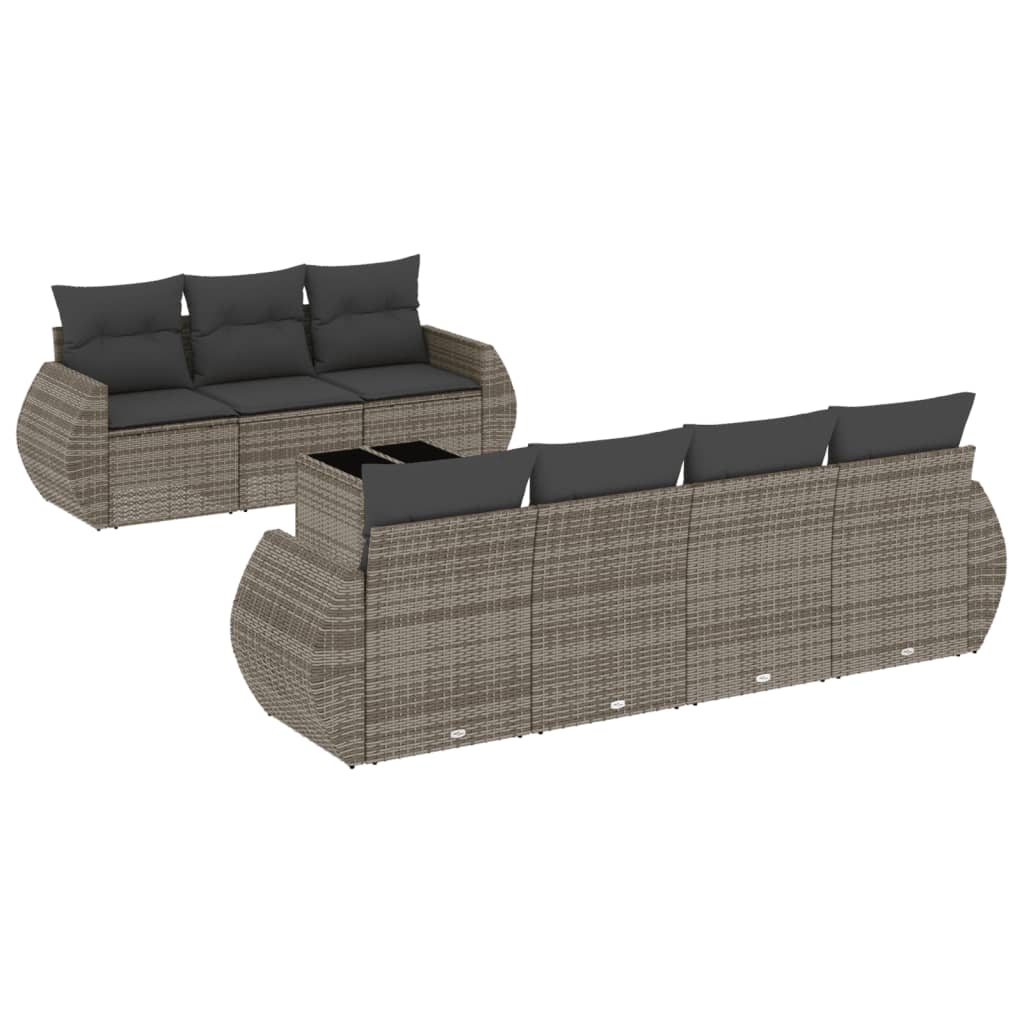 Ensemble de canapé de jardin 8 pcs avec coussins gris résine tressée
