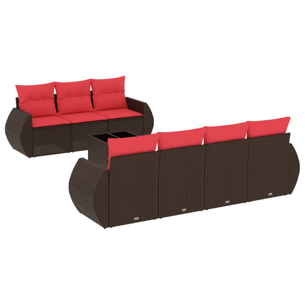 Ensemble de canapé de jardin 8 pcs avec coussins marron résine tressée