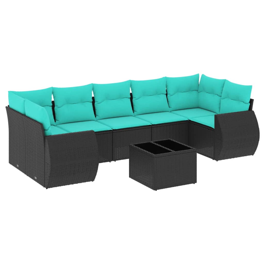 Ensemble de canapé de jardin 8 pcs avec coussins noir résine tressée
