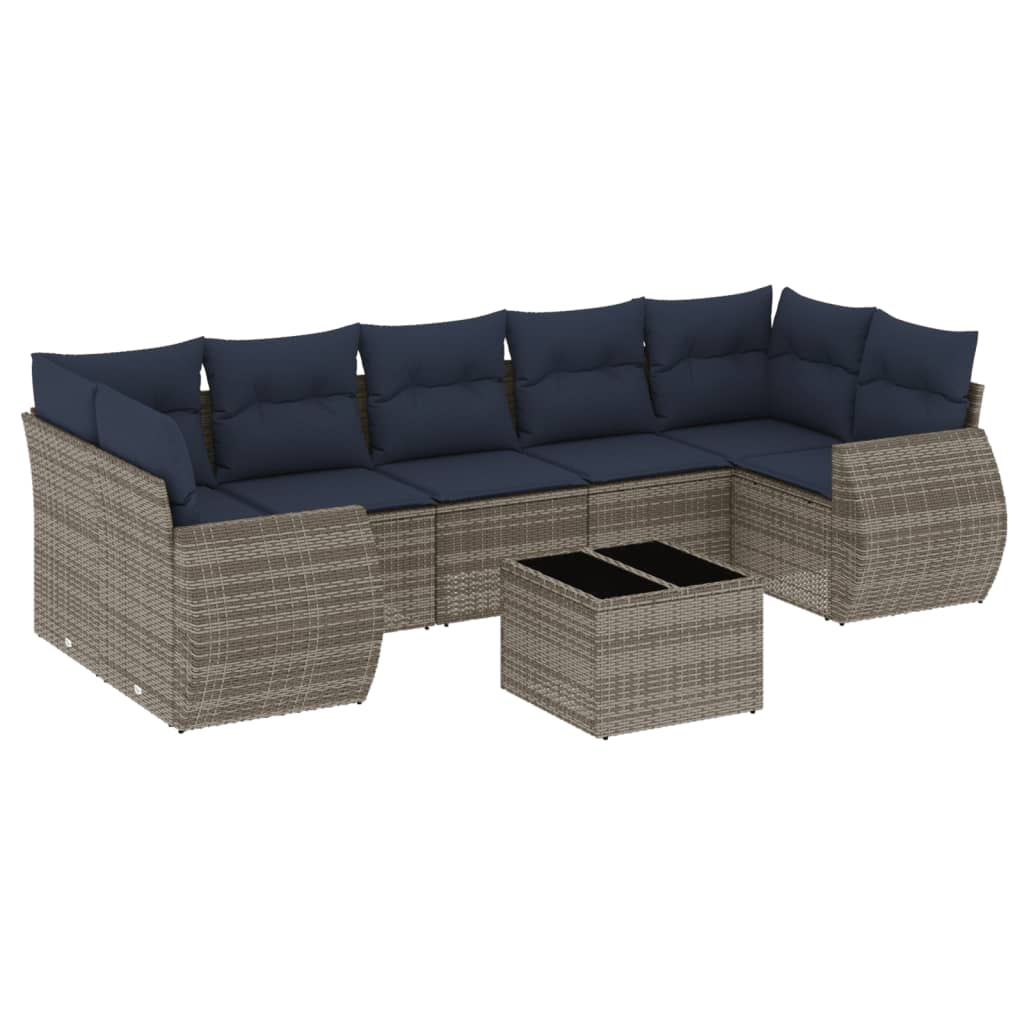 Ensemble de canapé de jardin 8 pcs avec coussins gris résine tressée